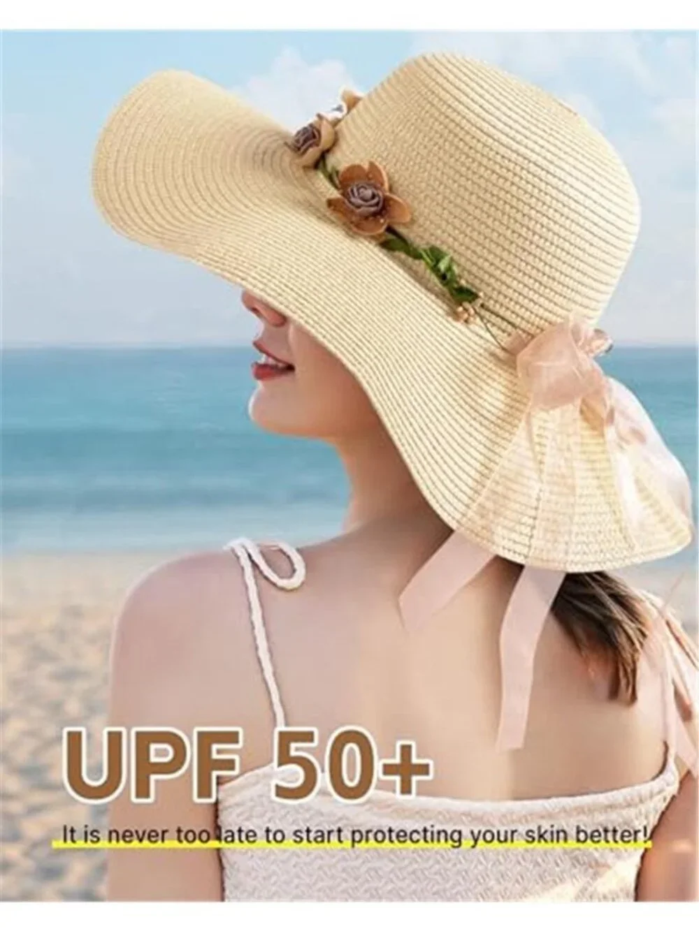 Beach Hat for Women Wide Brim Sun Straw Hats for Women Sun Hat Womens UPF 50+